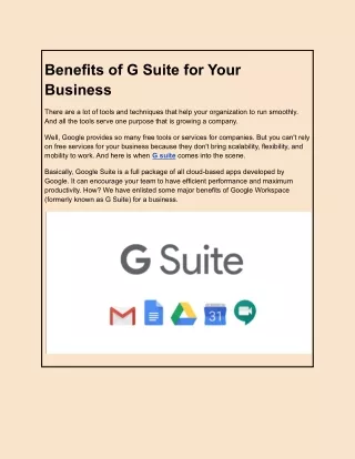 Benefits of G Suite for Your Business