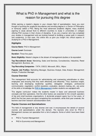 what is phd in management and what is the reason
