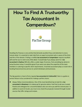 How To Find A Trustworthy Tax Accountant In Camperdown