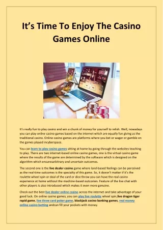 It’s Time To Enjoy The Casino Games Online