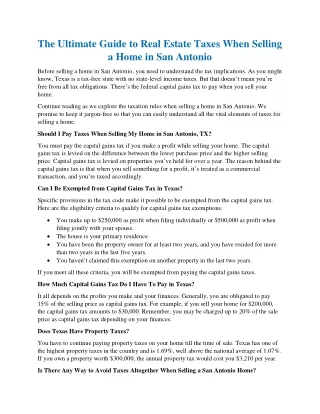 The Ultimate Guide to Real Estate Taxes When Selling a Home in San Antonio