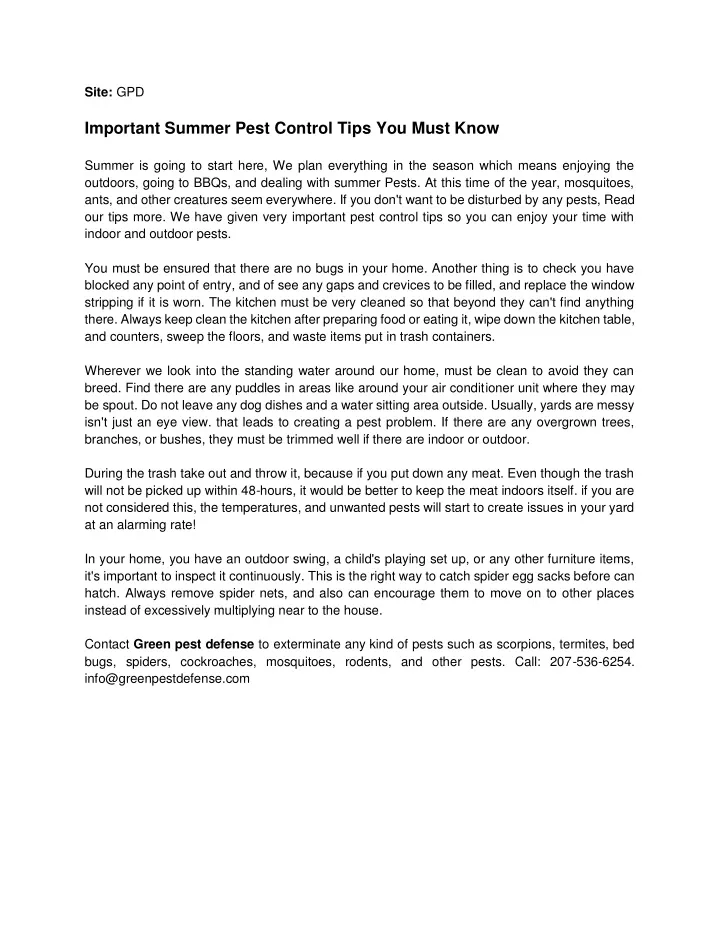 site gpd important summer pest control tips