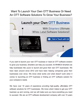 Want To Launch Your Own OTT Business Or Need An OTT Software Solutions To Grow Your Business