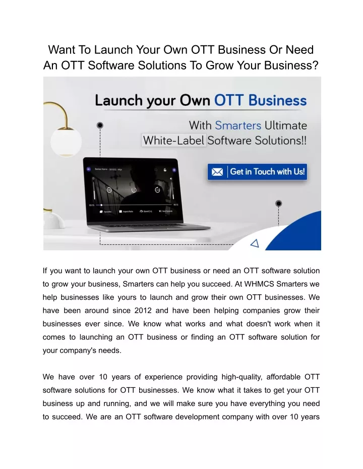 want to launch your own ott business or need