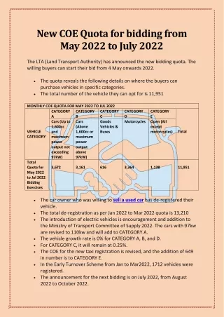New COE Quota for bidding from May 2022 to July 2022