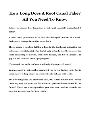how long does a root canal take all you need
