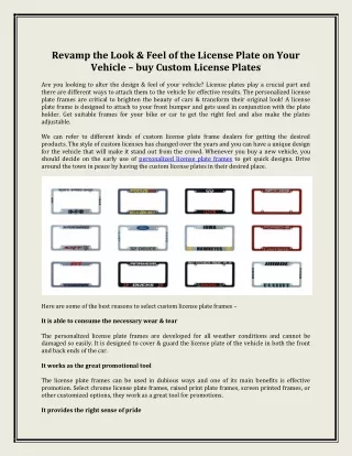 Revamp the Look & Feel of the License Plate on Your Vehicle – buy Custom License Plates