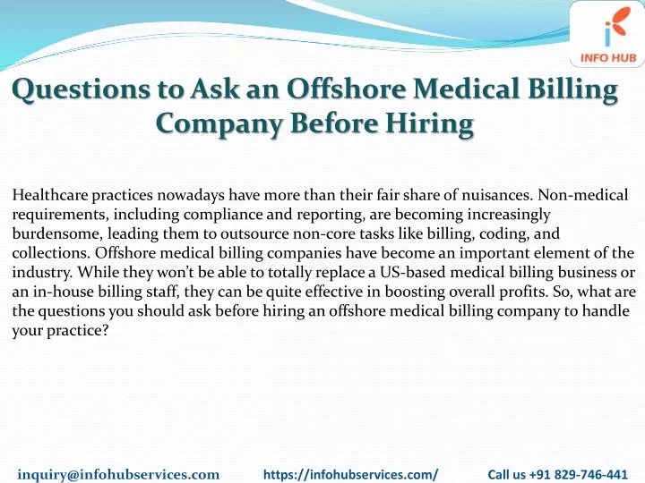 questions to ask an offshore medical billing