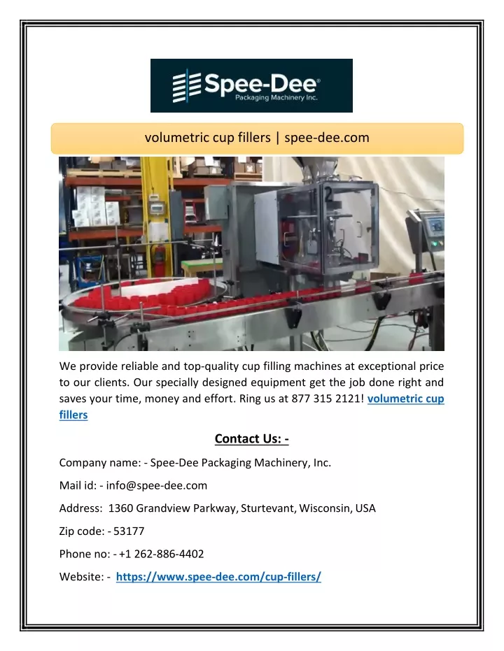 volumetric cup fillers spee dee com