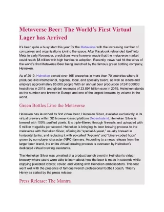Metaverse Beer: The World's First Virtual Lager is Here