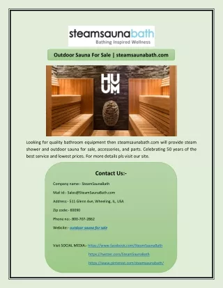 Outdoor Sauna For Sale | steamsaunabath.com