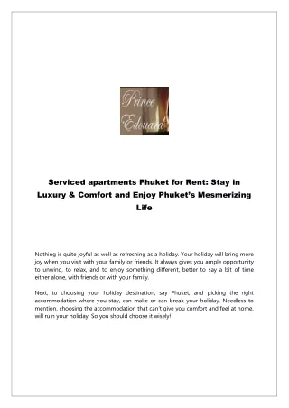 Serviced apartments Phuket for Rent: Stay in Luxury & Comfort and Enjoy Phuket’s