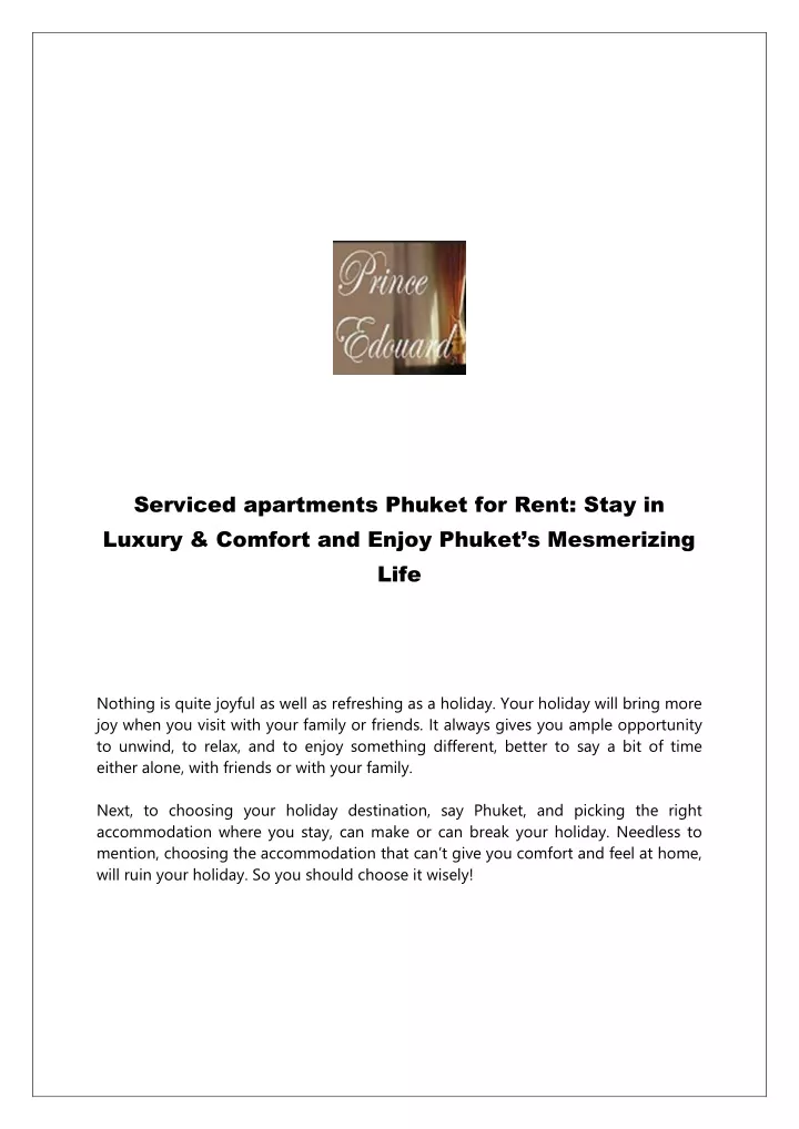 serviced apartments phuket for rent stay