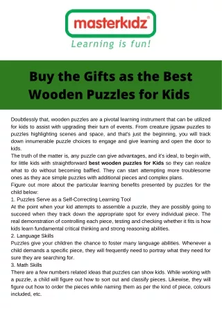 Buy the Gifts as the Best Wooden Puzzles for Kids