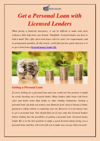 Licensed Lenders Can Help You Get a Personal Loan