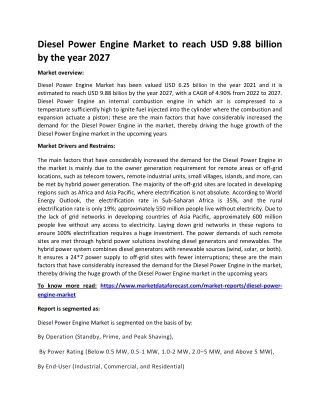 diesel power engine market to reach