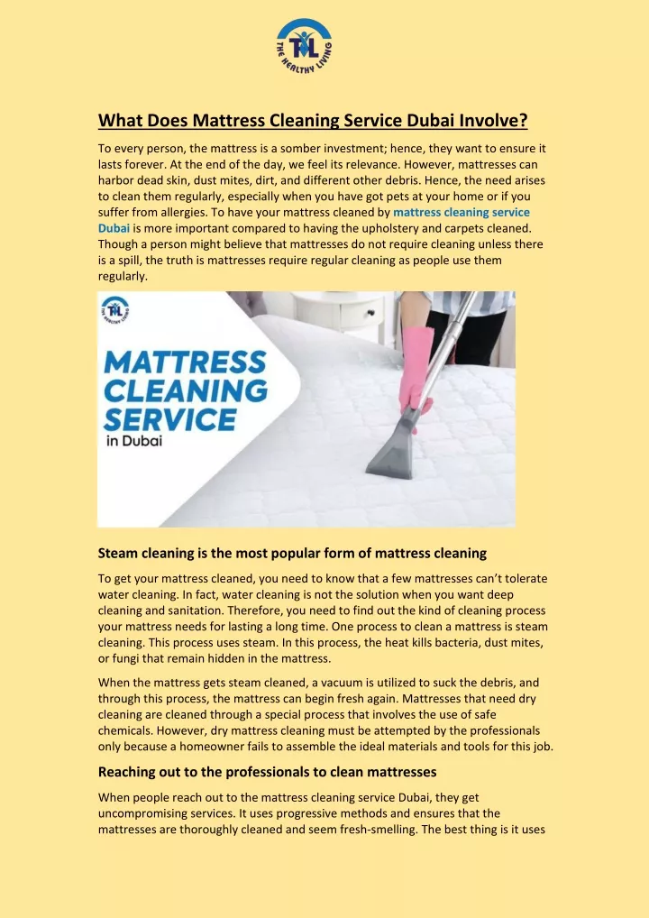 what does mattress cleaning service dubai involve