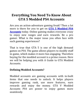 Everything You Need To Know About GTA 5 Modded PS4 Accounts