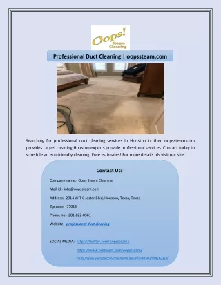 Professional Duct Cleaning | oopssteam.com