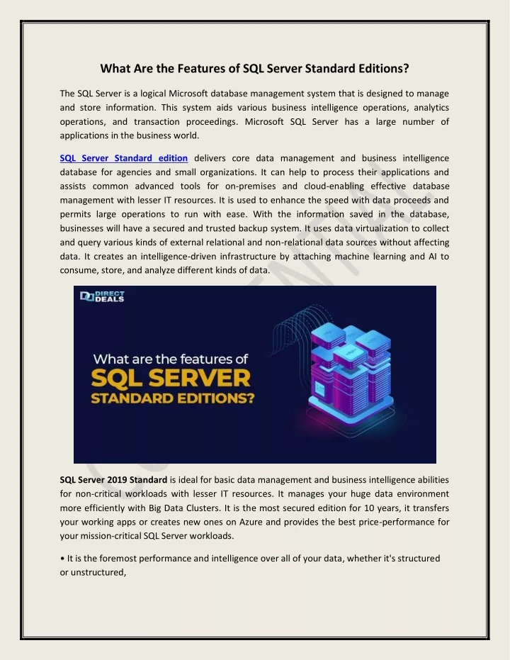 what are the features of sql server standard