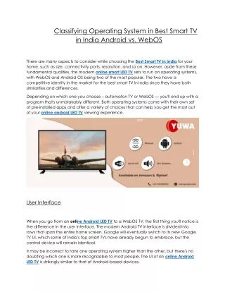 Classifying Operating System in Best Smart TV in India Android vs