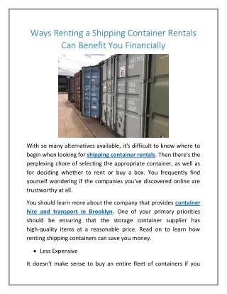 Ways Renting a Shipping Container Rentals Can Benefit You Financially