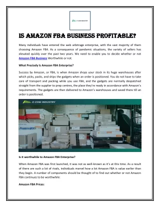 Is Amazon FBA Business Profitable