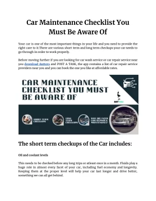 Car Maintenance Checklist You Must Be Aware Of