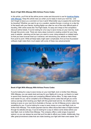 Book A Fight With Afterpay With Airlines Promo Codes