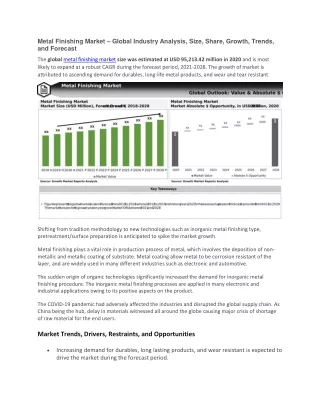 metal finishing market global industry analysis