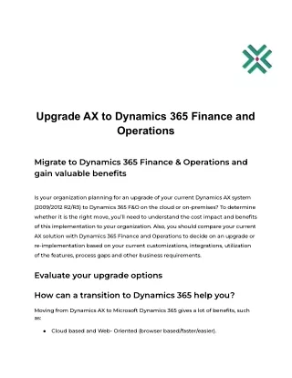 Upgrade AX to Dynamics 365 Finance and Operations