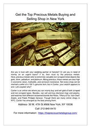 Get the Top Precious Metals Buying and Selling Shop in New York