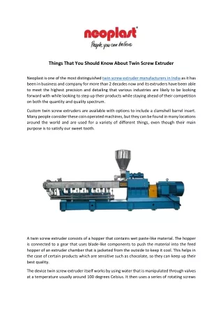 things that you should know about twin screw