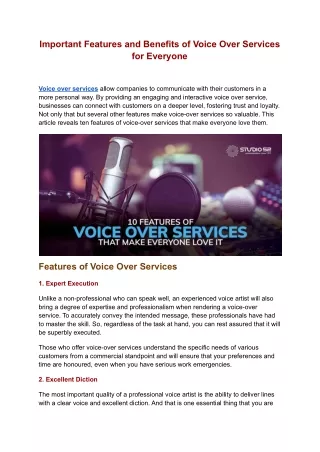 Important Features and Benefits of Voice Over Services for Everyone