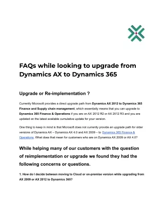 FAQs while looking to upgrade from Dynamics AX to Dynamics 365