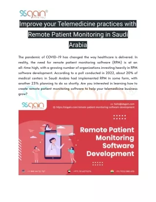 Improve your Telemedicine practices with  Remote Patient Monitoring in Saudi Ara