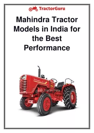 Mahindra Tractor Models in India For the Best Performance