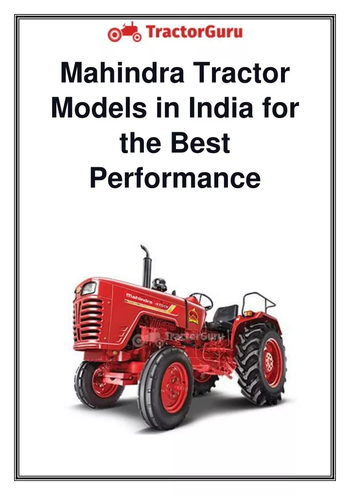 mahindra tractor models in india for the best