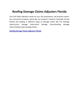 Roofing Damage Claims Adjusters Florida