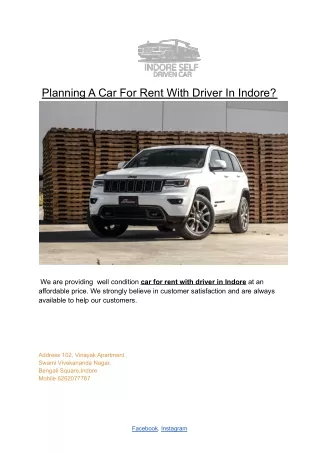 Planning A Car For Rent With Driver In Indore