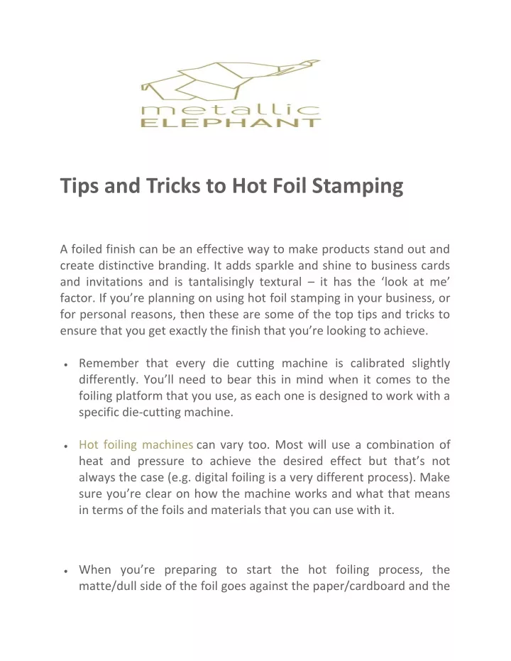 tips and tricks to hot foil stamping