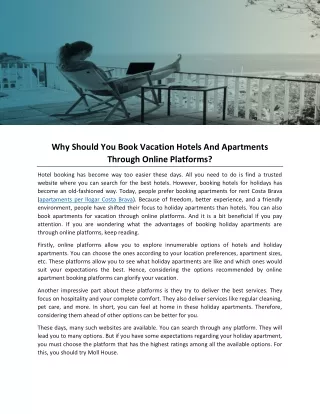 Why Should You Book Vacation Hotels And Apartments Through Online Platforms