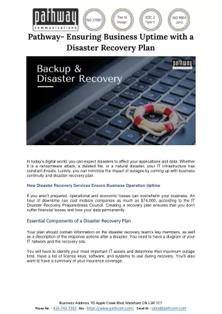 Pathway- Ensuring Business Uptime with a Disaster Recovery Plan