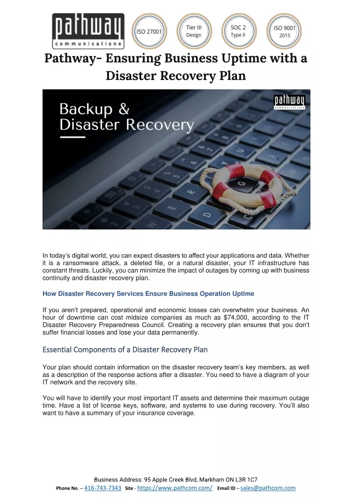pathway ensuring business uptime with a disaster