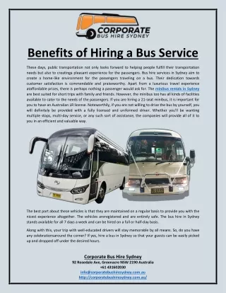 Benefits of Hiring a Bus Service