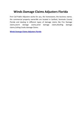 Winds Damage Claims Adjusters Florida