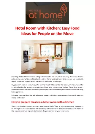 Hotel Room with Kitchen Easy Food Ideas for People on the Move