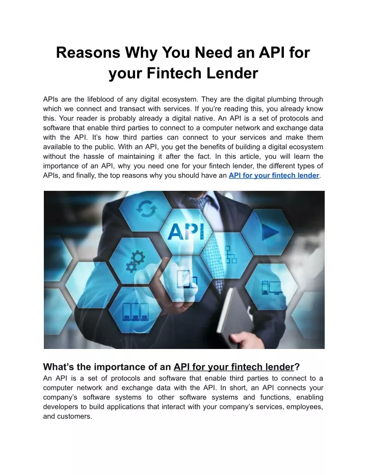 reasons why you need an api for your fintech