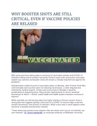 WHY BOOSTER SHOTS ARE STILL CRITICAL, EVEN IF VACCINE POLICIES ARE RELAXED