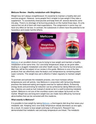 Meticore Review - Healthy metabolism with Weightloss